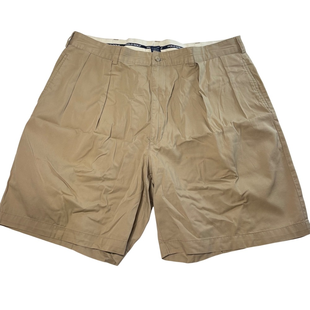 Polo Golf Ralph Lauren Mens Khaki Pleated Chino Shorts Tan Cotton Size 40
